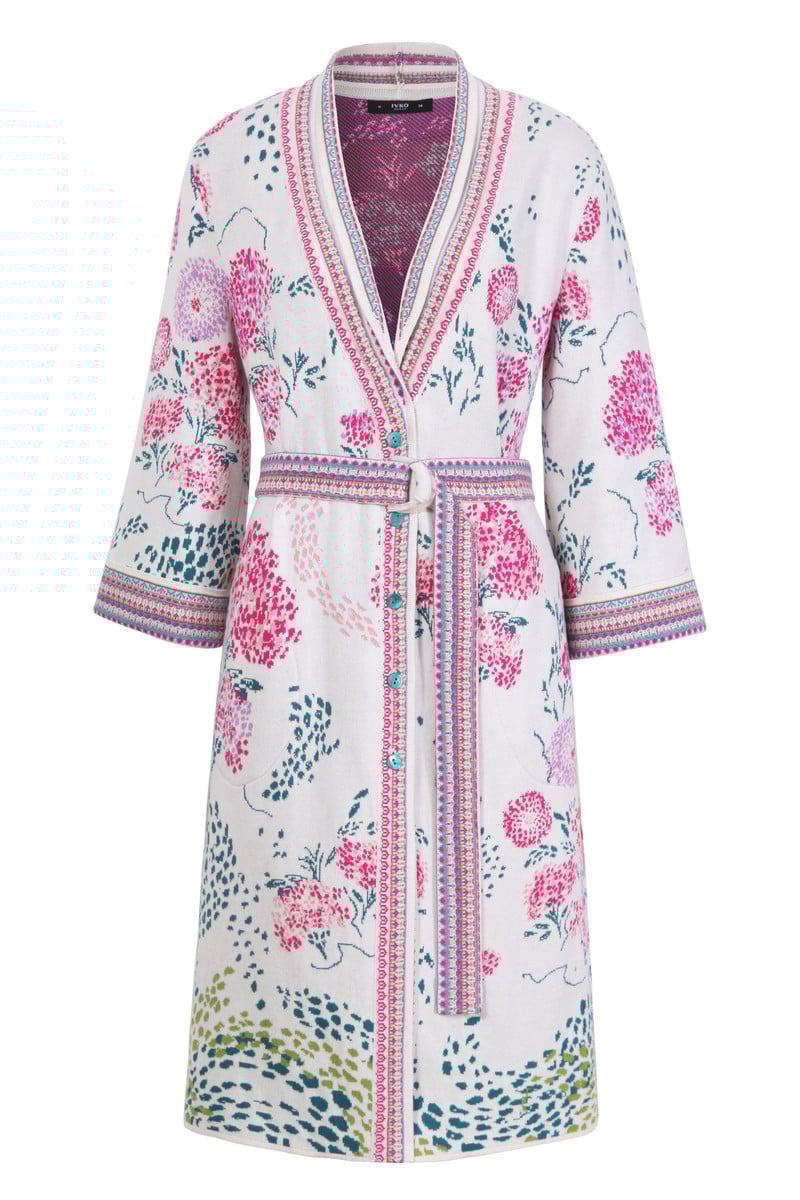 IVKO - Deep V-Neck Coat Flower Motif Off-White