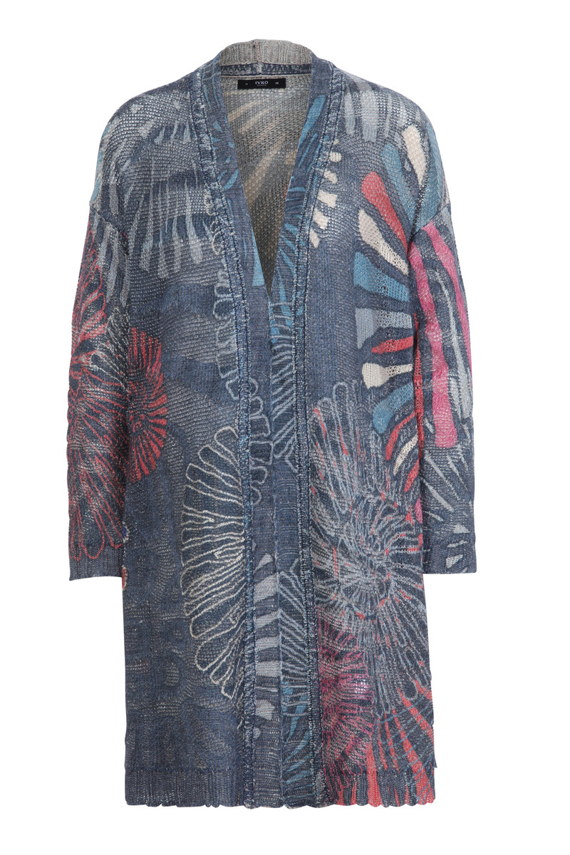 IVKO - Printed Coatigan Sea Shell Motif Stone Blue