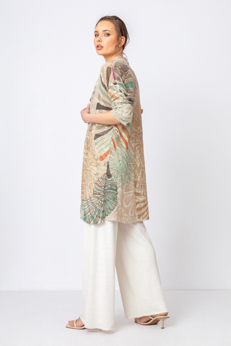 IVKO - Printed Coatigan Sea Shell Motif Off-White