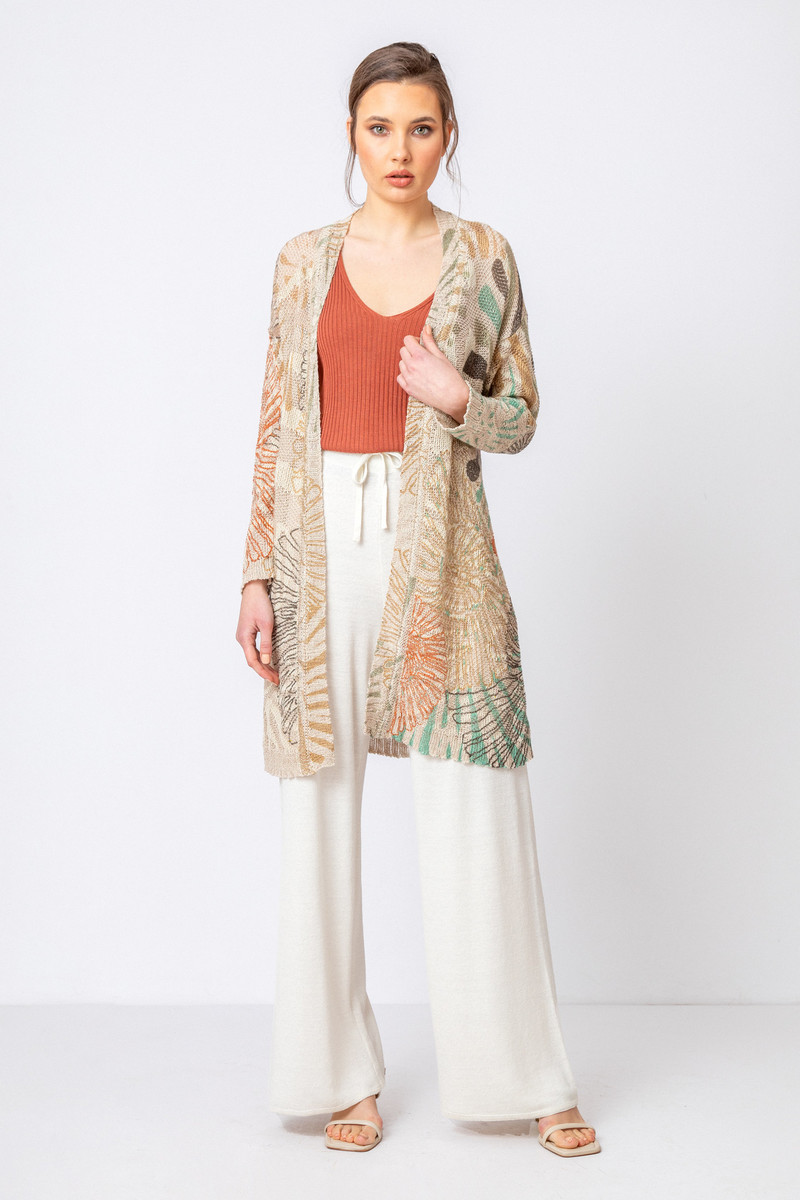 IVKO - Printed Coatigan Sea Shell Motif Off-White