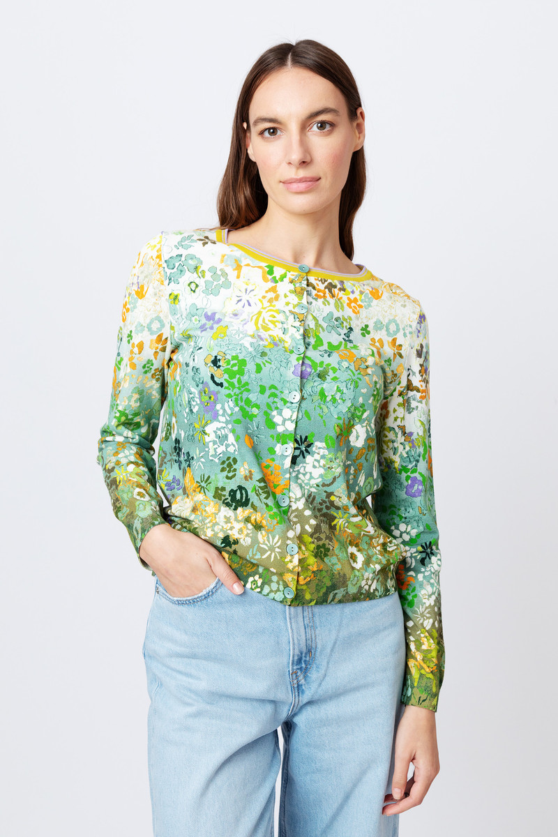 IVKO - Printed Cardigan Floral Motif Pastel Green