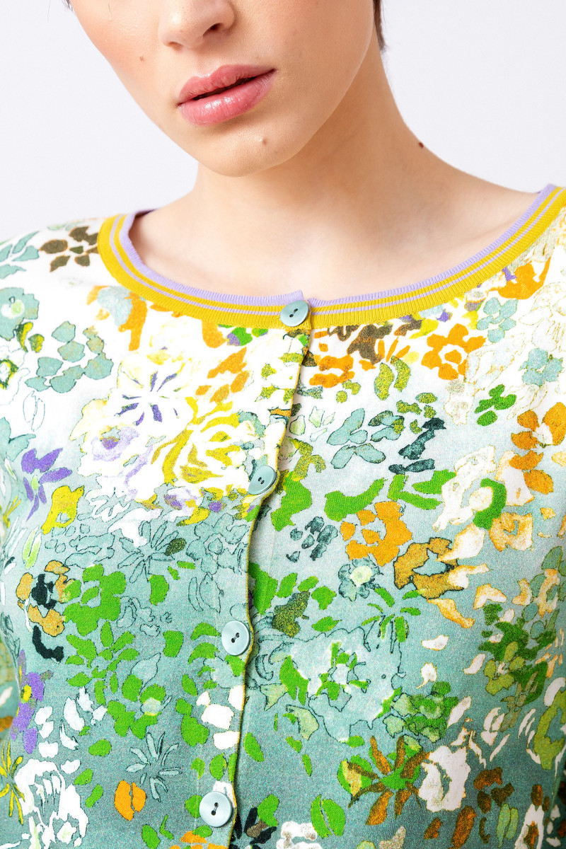 IVKO - Printed Cardigan Floral Motif Pastel Green