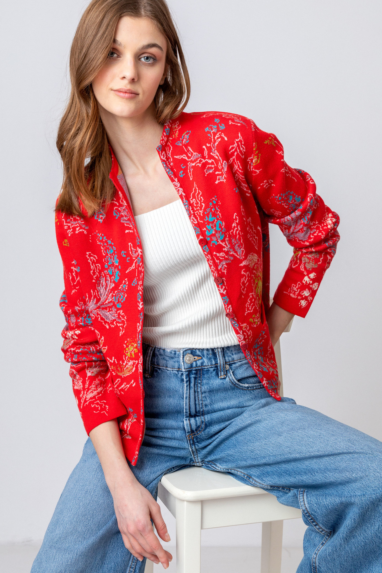 IVKO  Woman IVKO  - Jacquard Jacket Flower Pattern Red