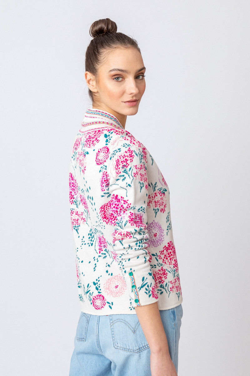 IVKO - V-Neck Jacket Flower Motif Off-White