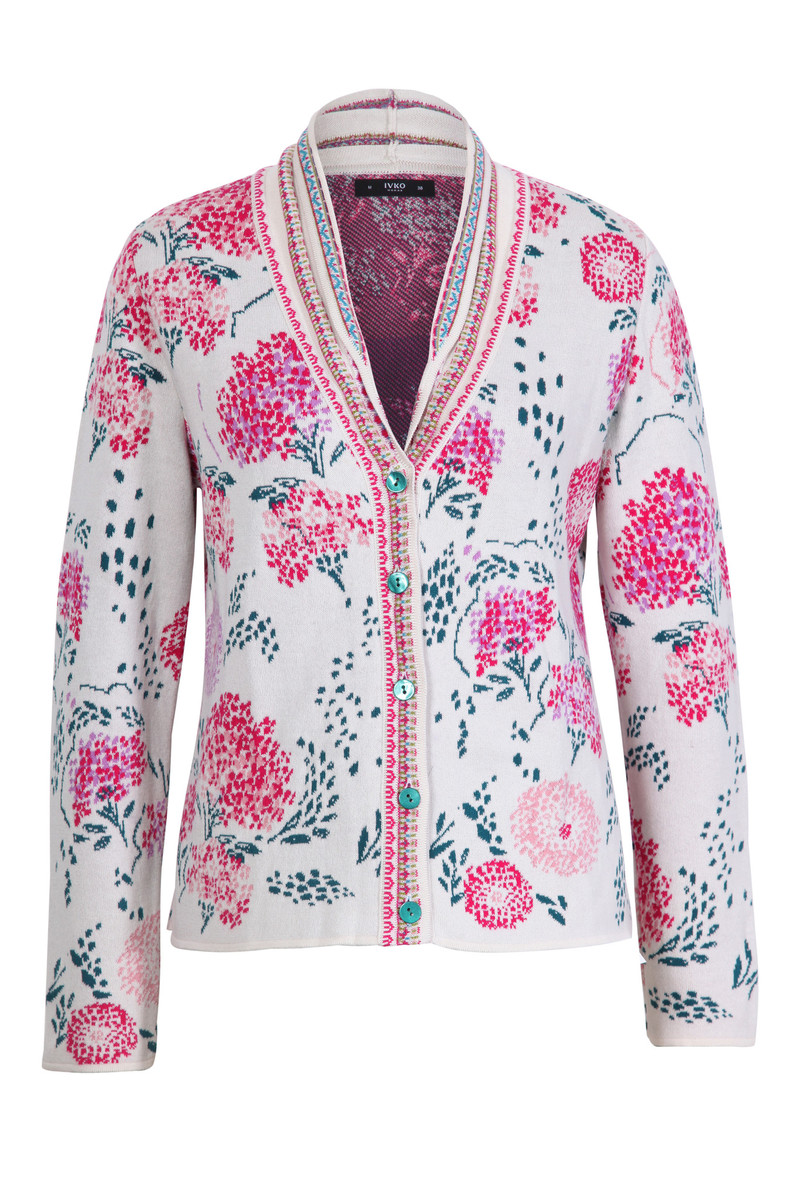 IVKO - V-Neck Jacket Flower Motif Off-White