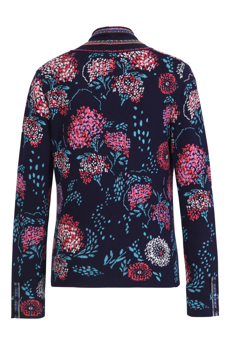 IVKO - V-Neck Jacket Flower Motif Marine