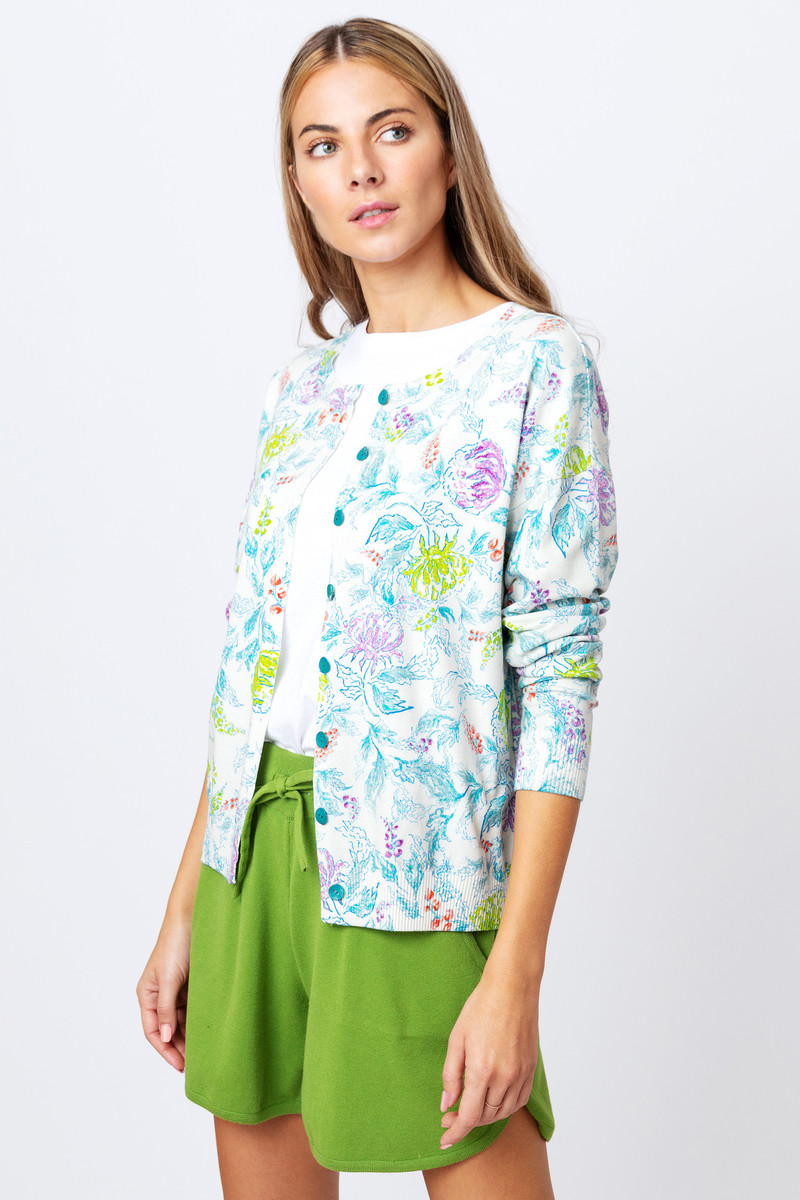 IVKO - Printed Cardigan Floral Motif Off-White