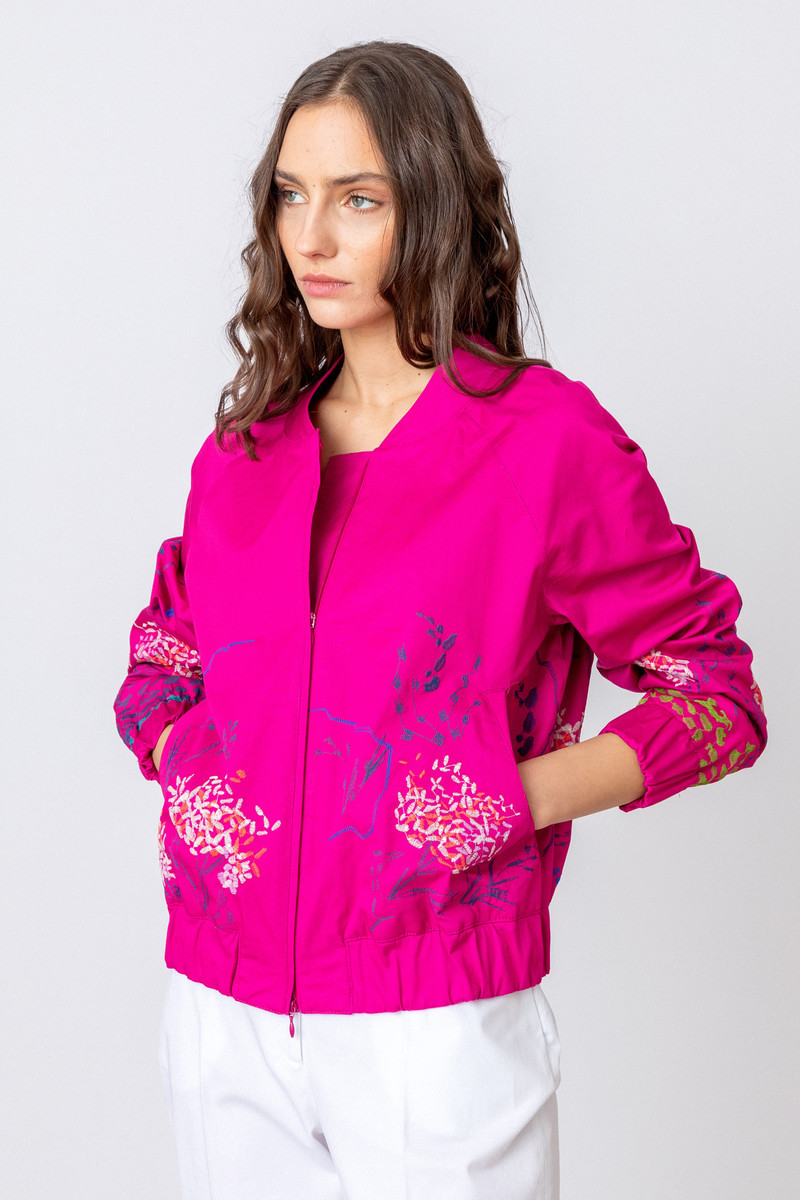 IVKO - Bomber Jacket with Floral Embroidery Magenta