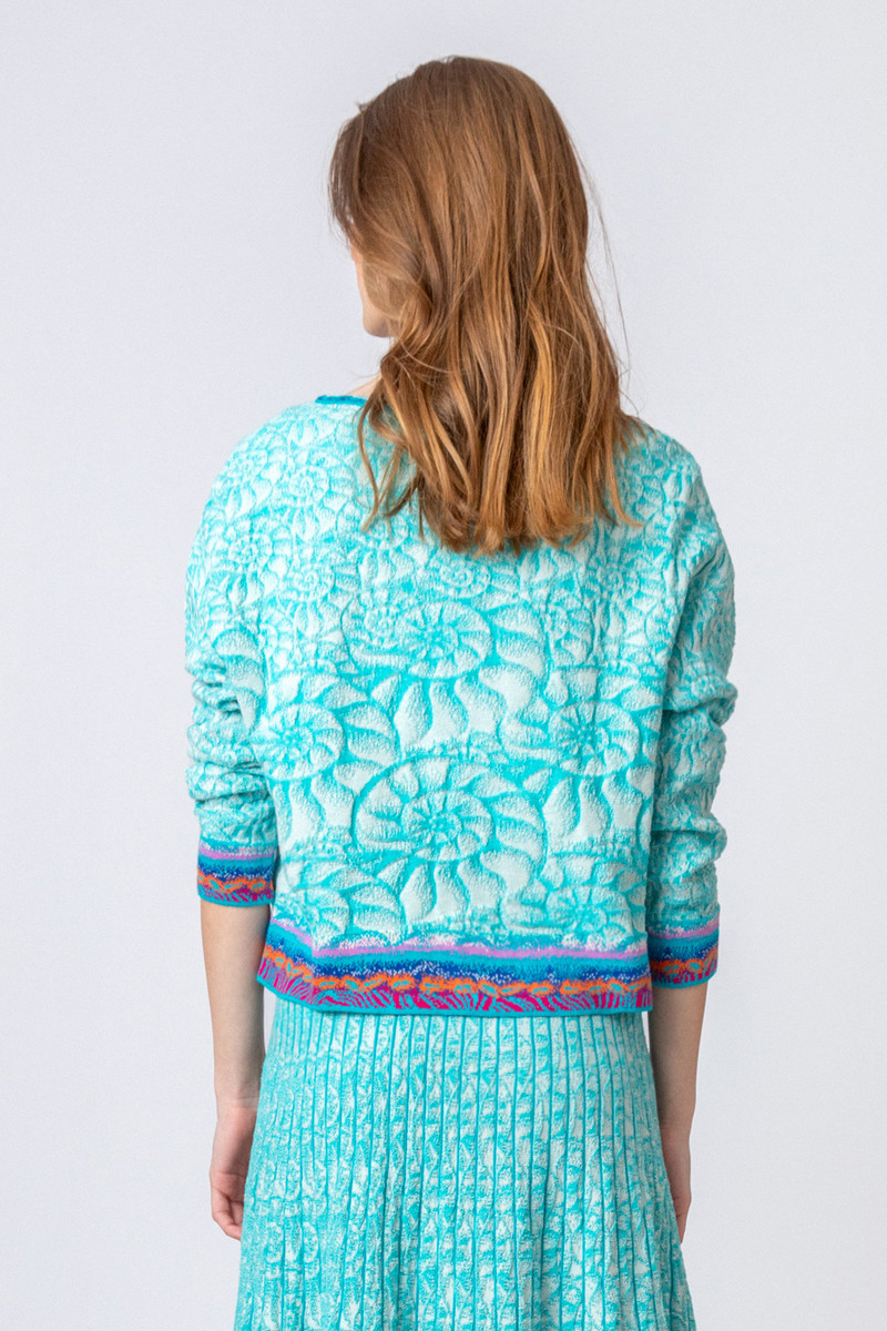 IVKO - Jacquard Cardigan Sea Shell Pattern Blue