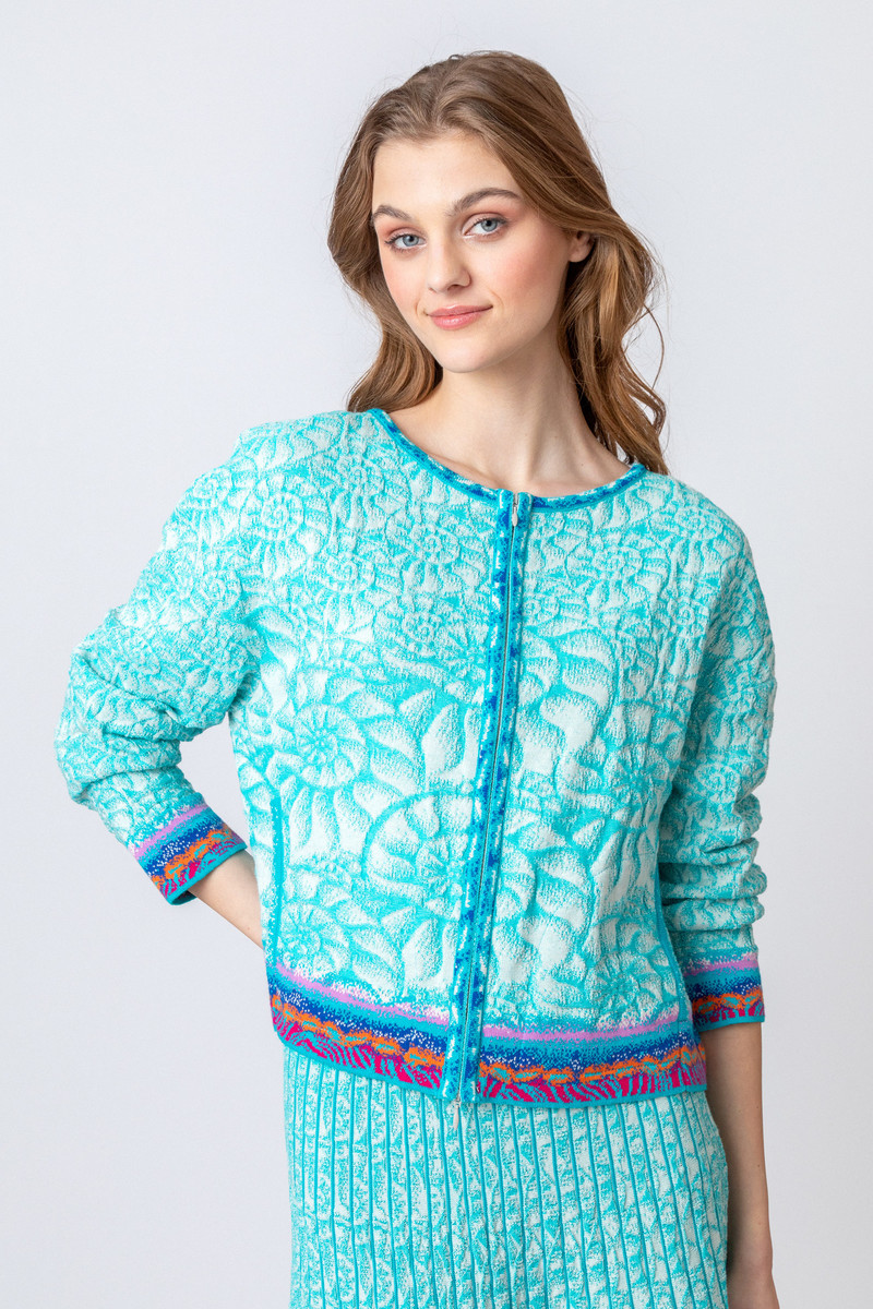 IVKO - Jacquard Cardigan Sea Shell Pattern Blue