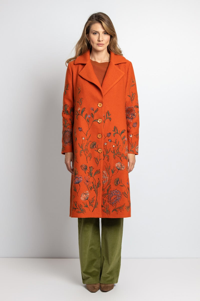 IVKO - Boiled Wool Coat with Embroidery Orange