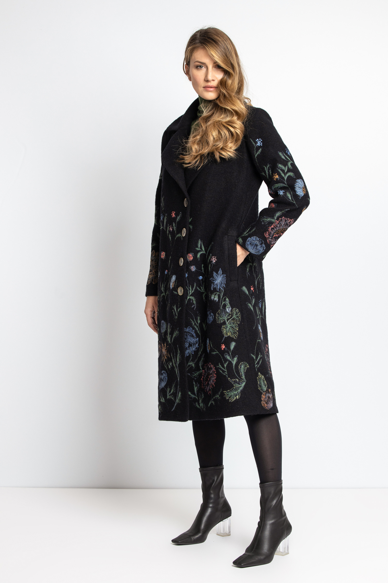 IVKO  Woman IVKO - Boiled Wool Coat with Embroidery Black