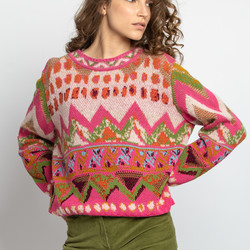 Jacquard Pullover, Color Blocking - Pullovers - Ivko Woman