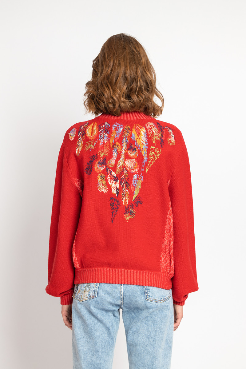 IVKO - Roll Neck Jacket with Embroidery Red