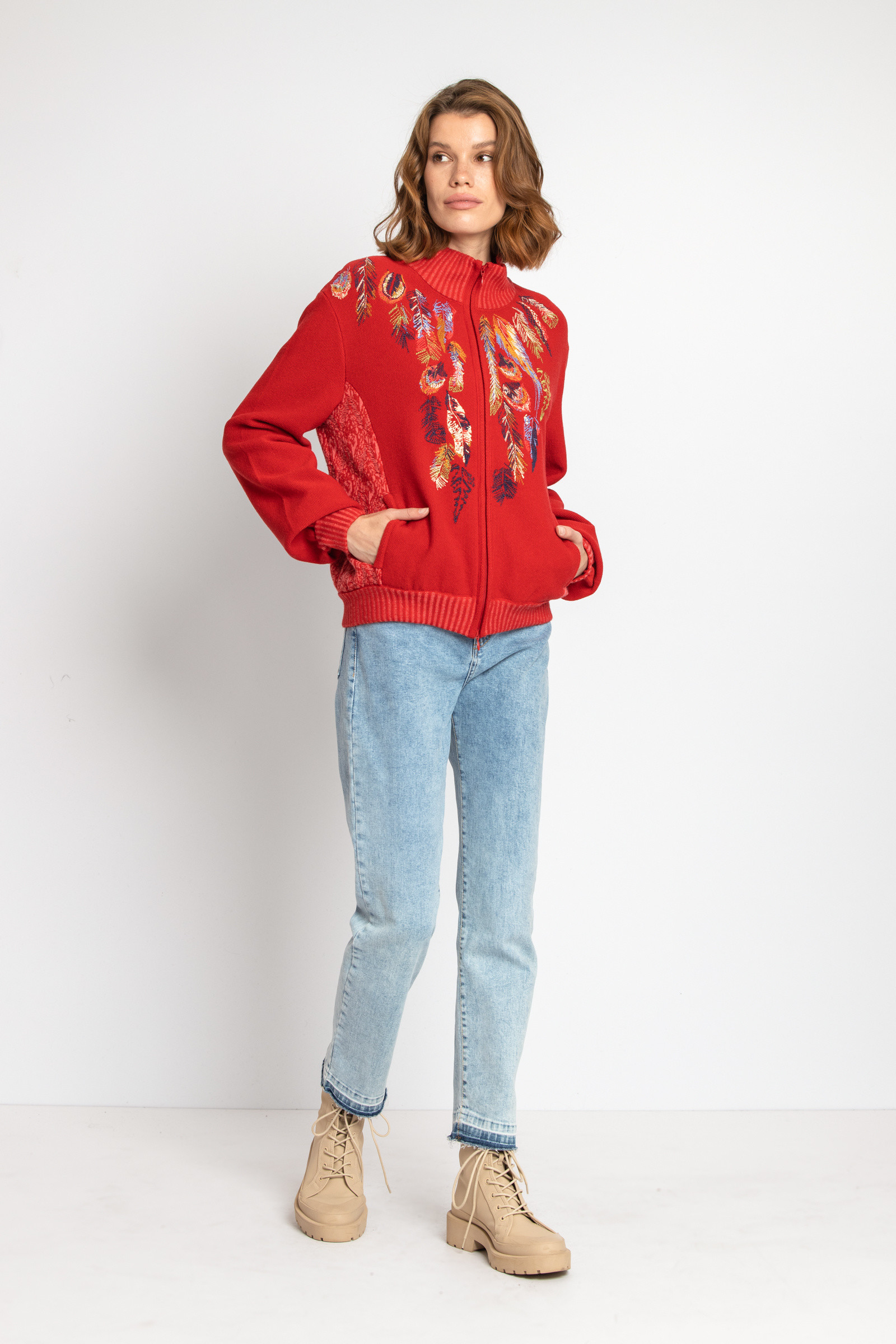 IVKO  Woman IVKO - Roll Neck Jacket with Embroidery Red