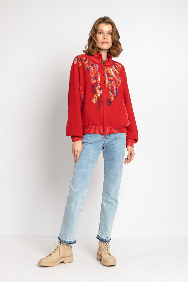 IVKO - Roll Neck Jacket with Embroidery Red