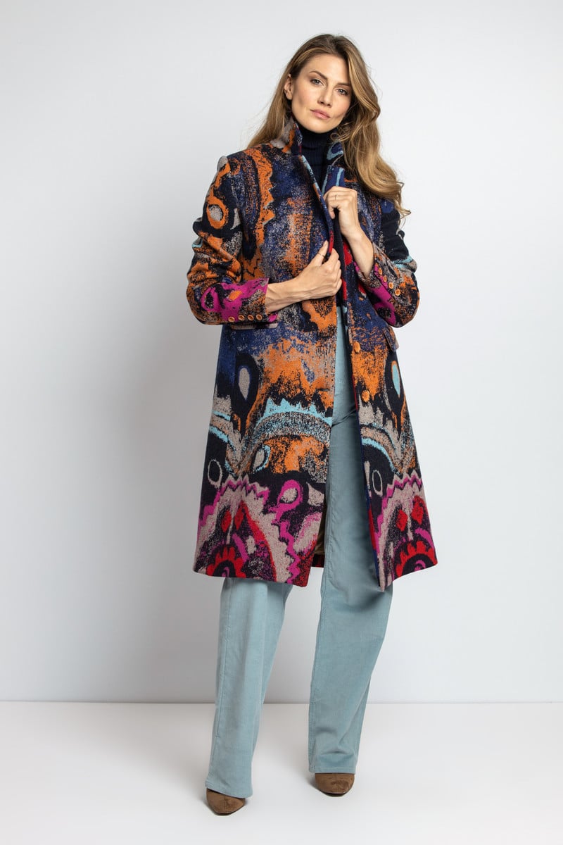 IVKO - Boiled Wool Coat Artistic Pattern Marine