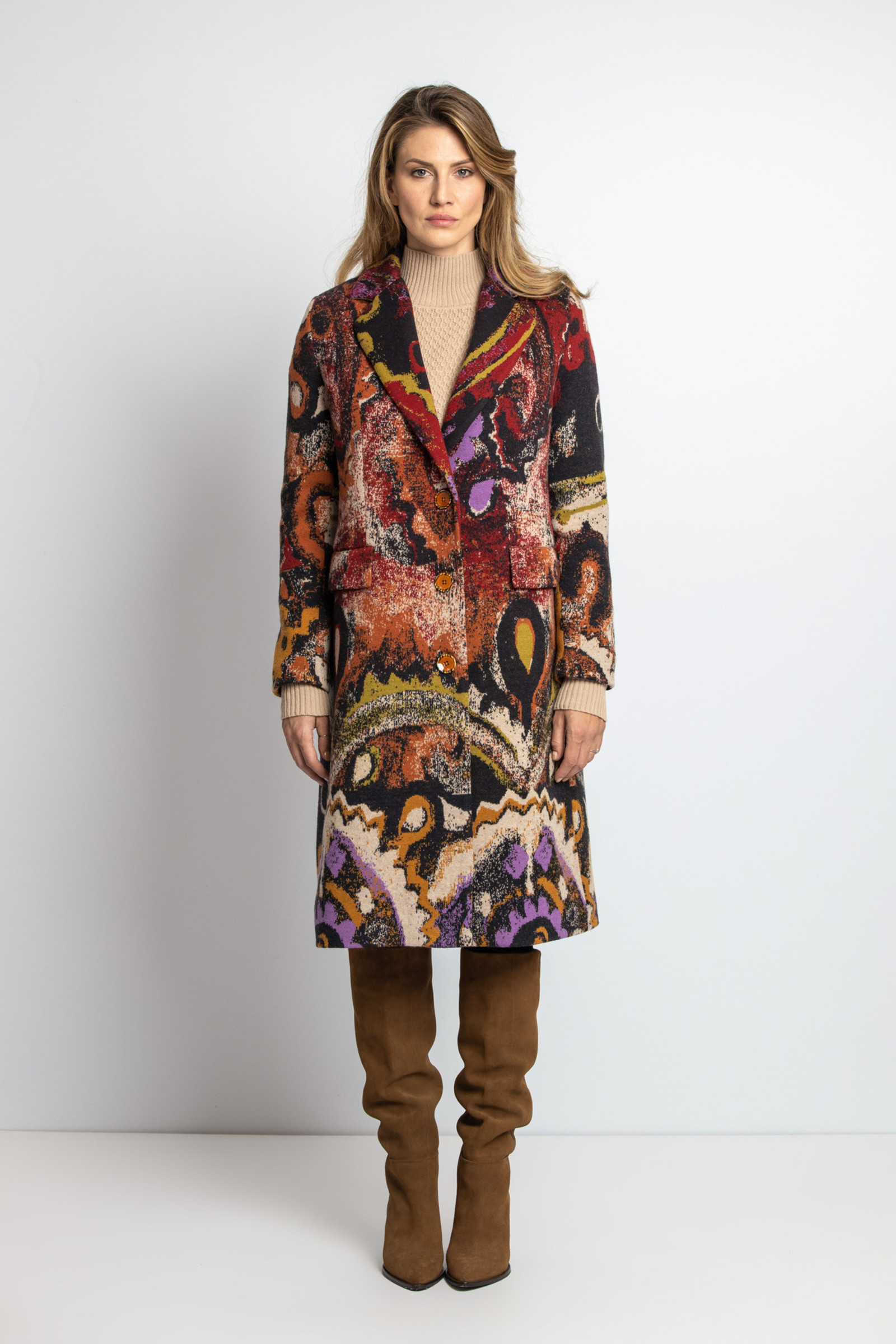 IVKO  Woman IVKO - Boiled Wool Coat Artistic Pattern Nougat