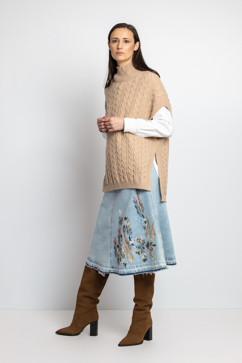 IVKO - Jeans Skirt with Embroidery Stone Blue