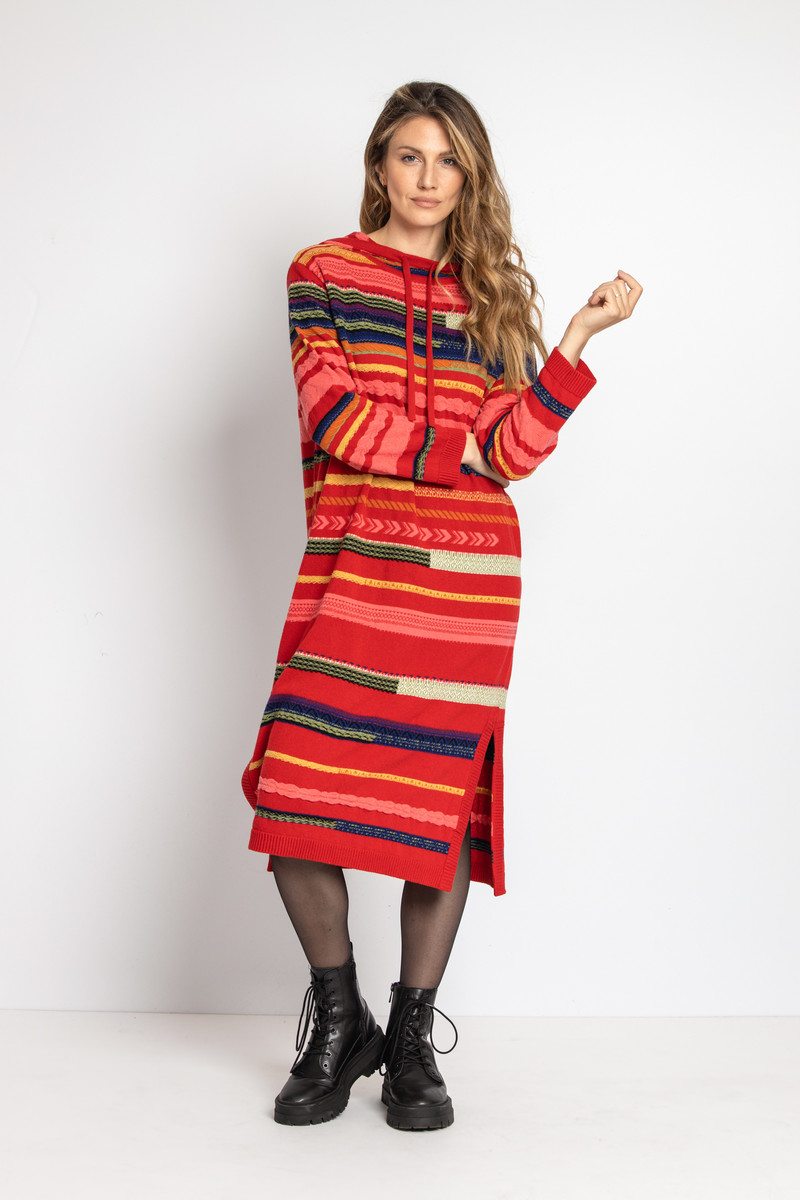 IVKO  - Striped Dress with Hoodie Red