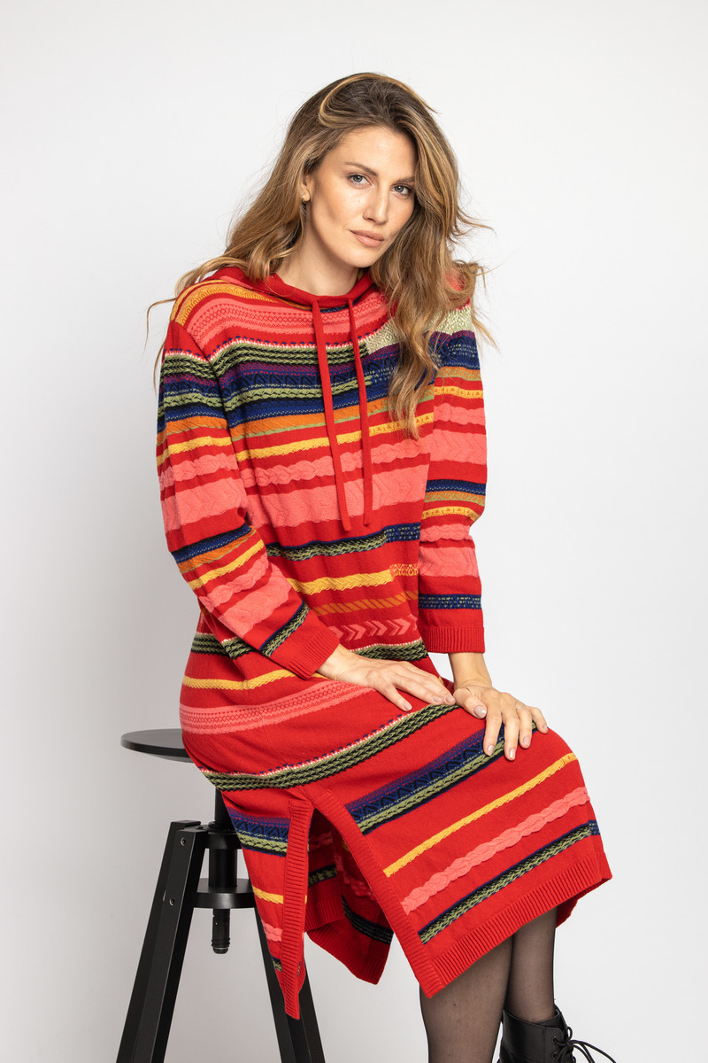 IVKO  - Striped Dress with Hoodie Red