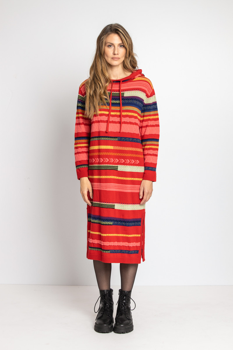 IVKO  - Striped Dress with Hoodie Red