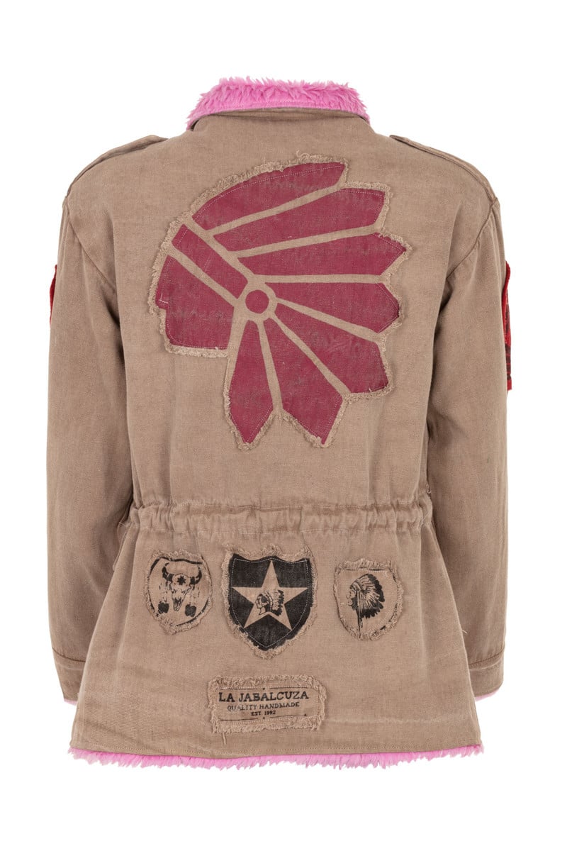 La Jabalcuza - Cargo Jacket Indian Khaki with Pink Fur