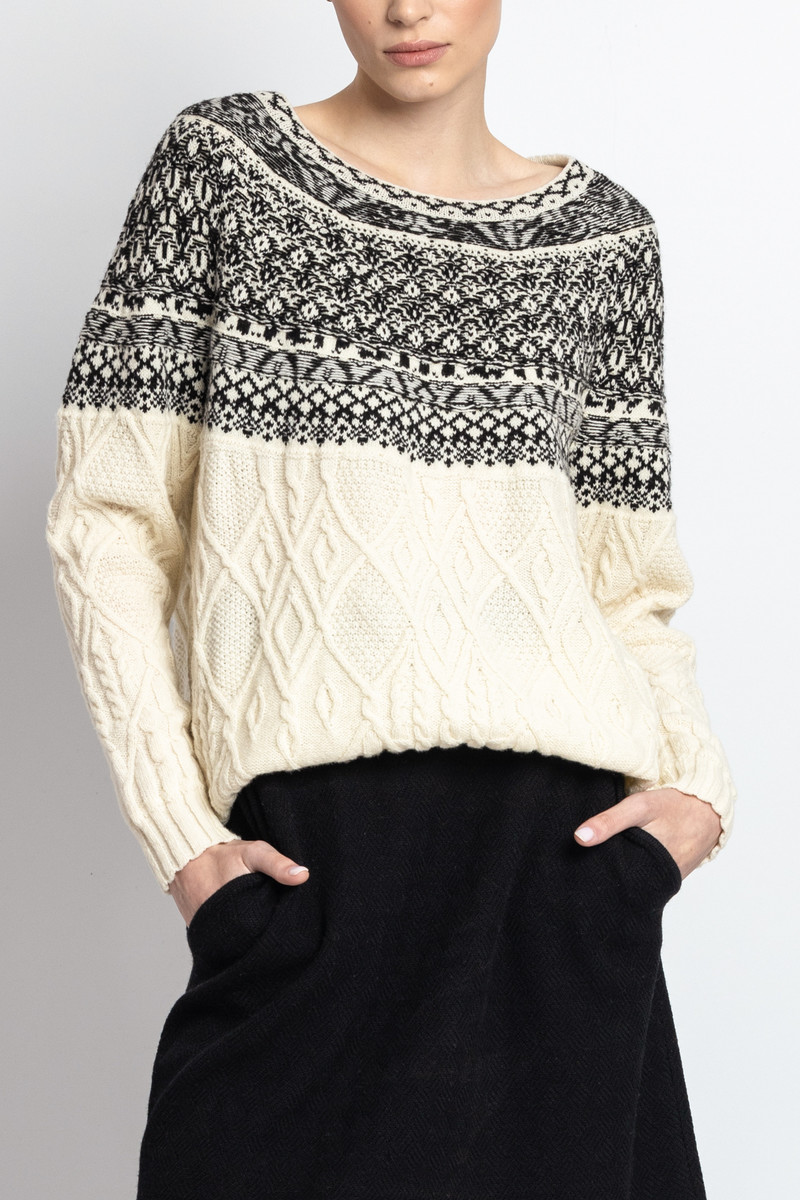 IVKO - O-Neck Pullover Artistic Pattern Off-White