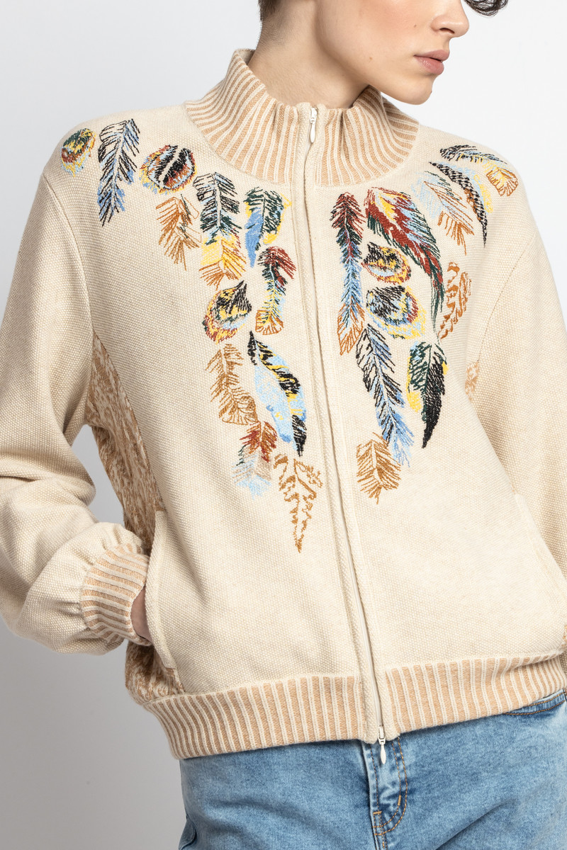 IVKO - Roll Neck Jacket with Embroidery Almond