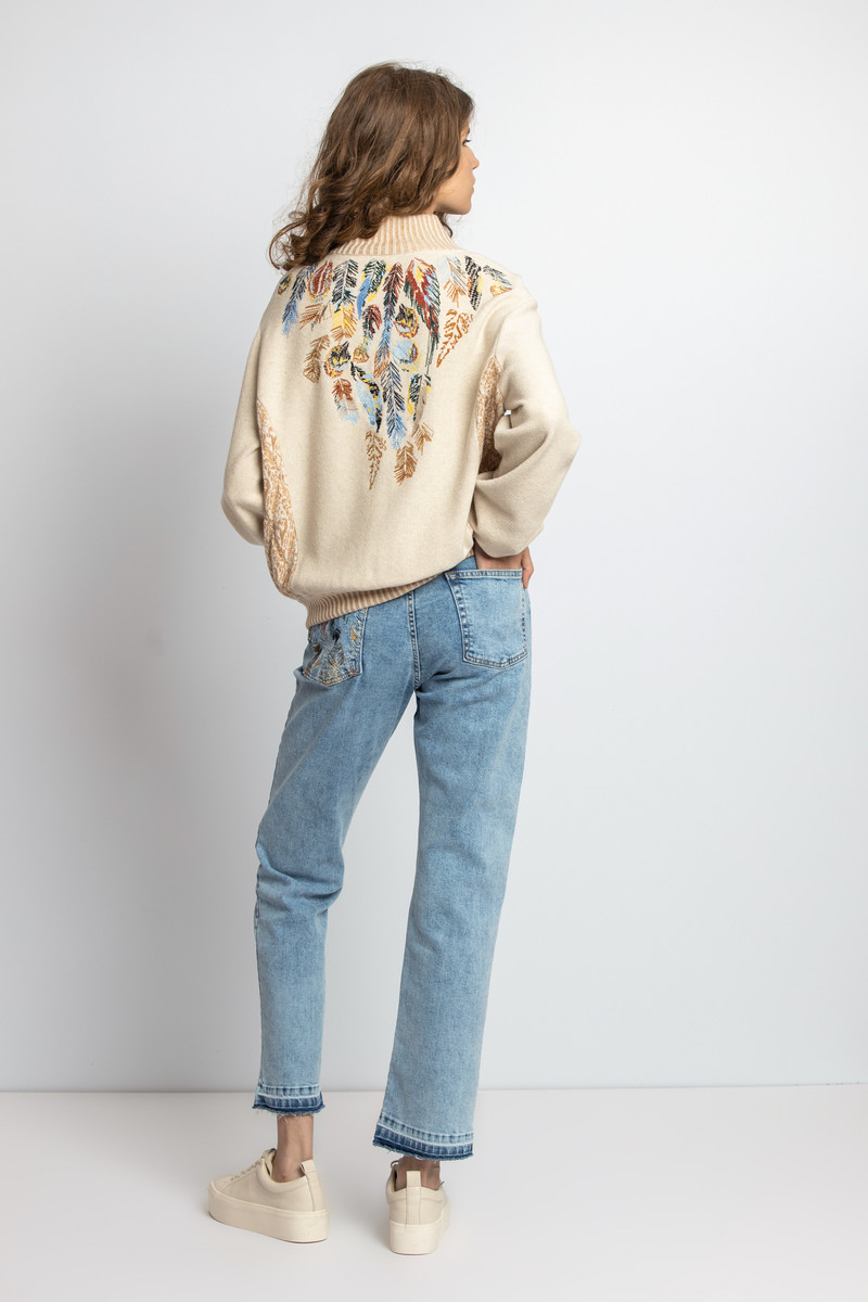 IVKO - Roll Neck Jacket with Embroidery Almond