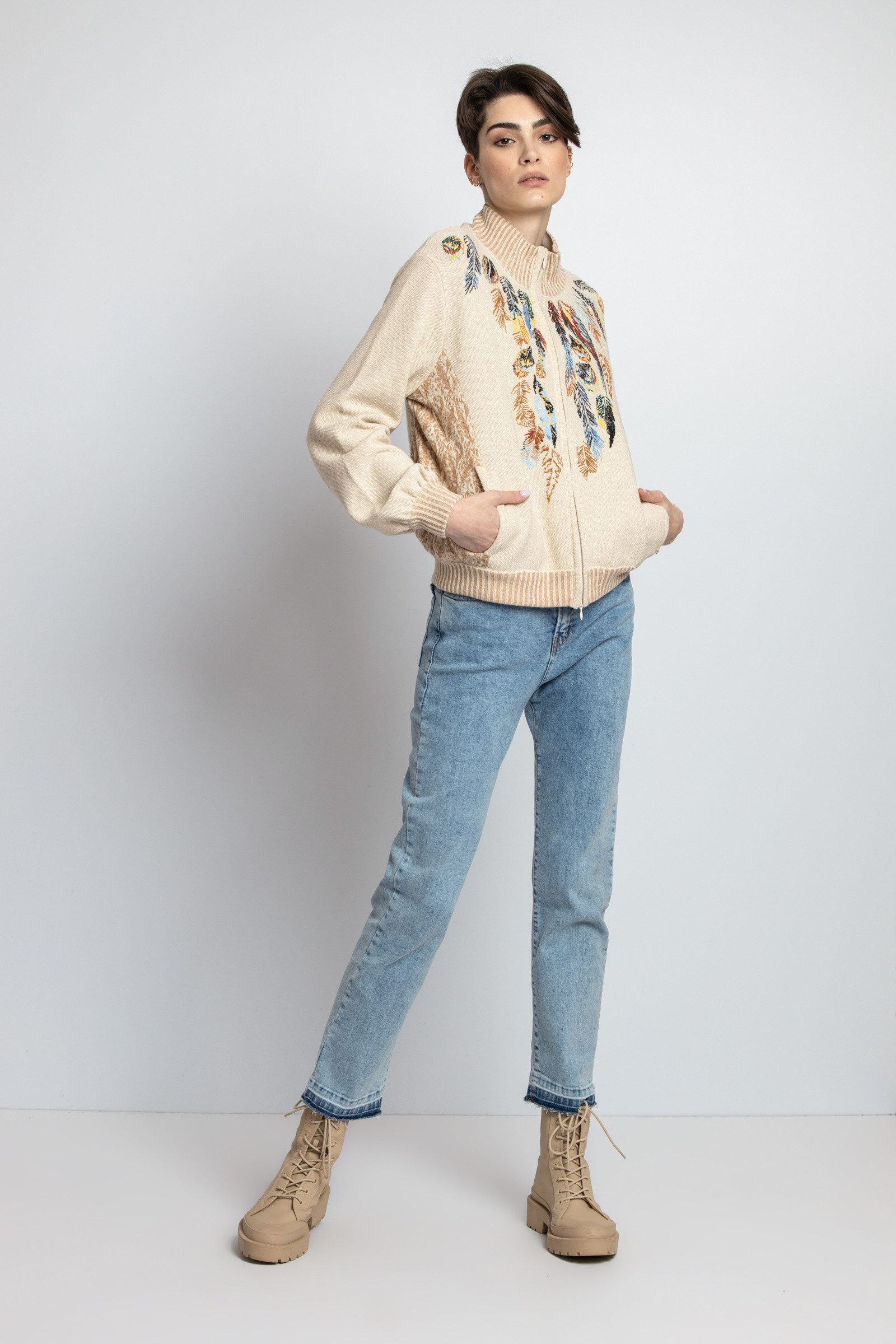 IVKO  Woman IVKO - Roll Neck Jacket with Embroidery Almond