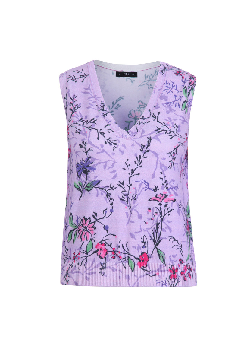 IVKO - Printed Pullover V-Neck Herbarium Motif Lilac