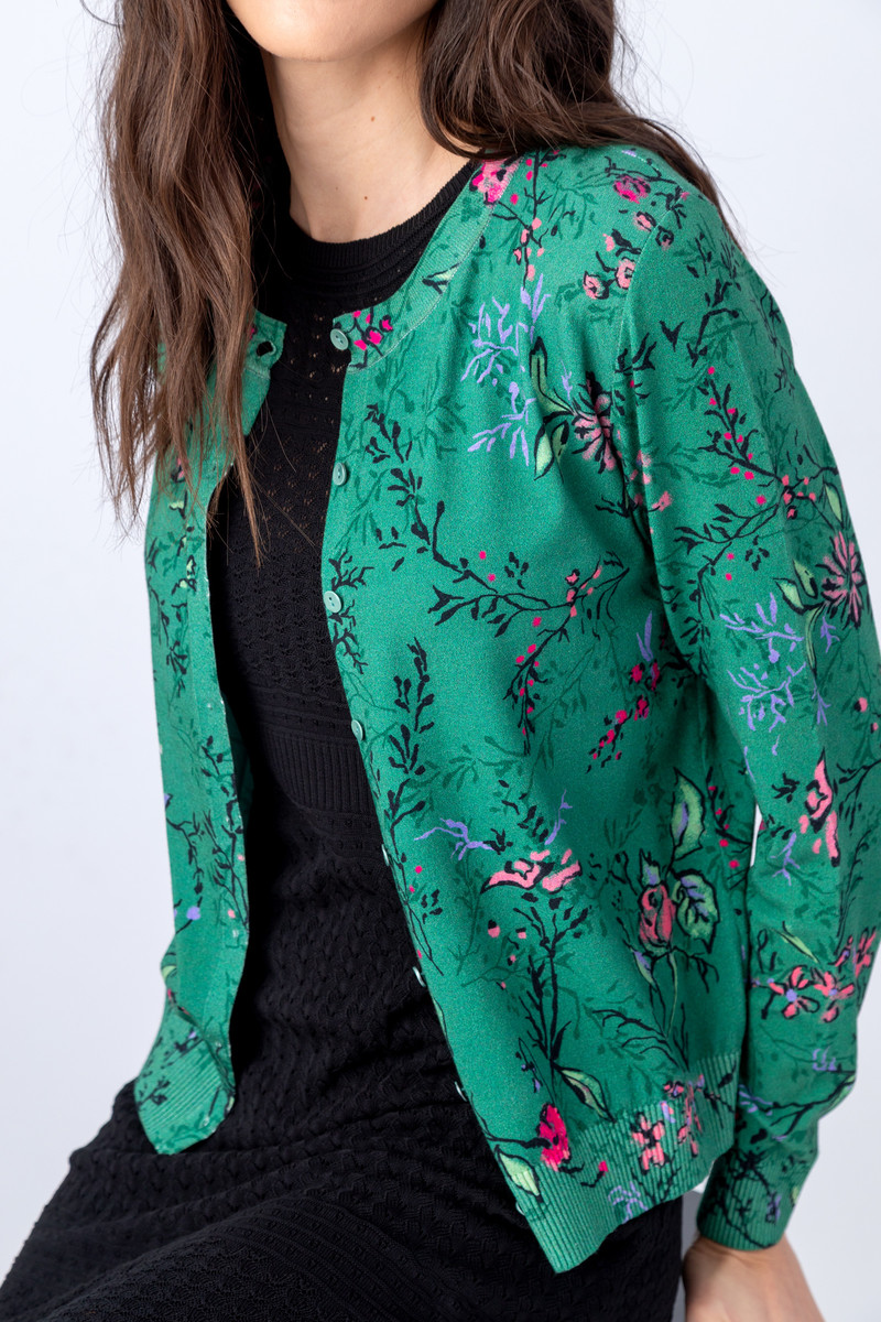 IVKO - Printed Cardigan Herbarium Pattern Pastel Green