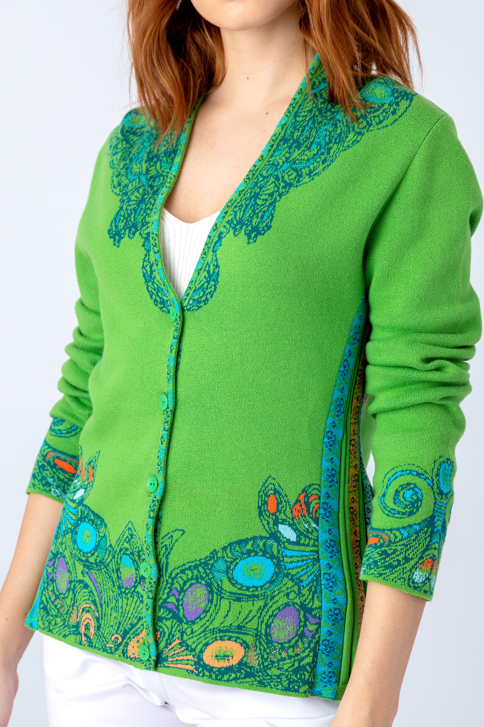 IVKO  Woman IVKO - Jacquard Jacket V-Neck Necklace Pattern Green