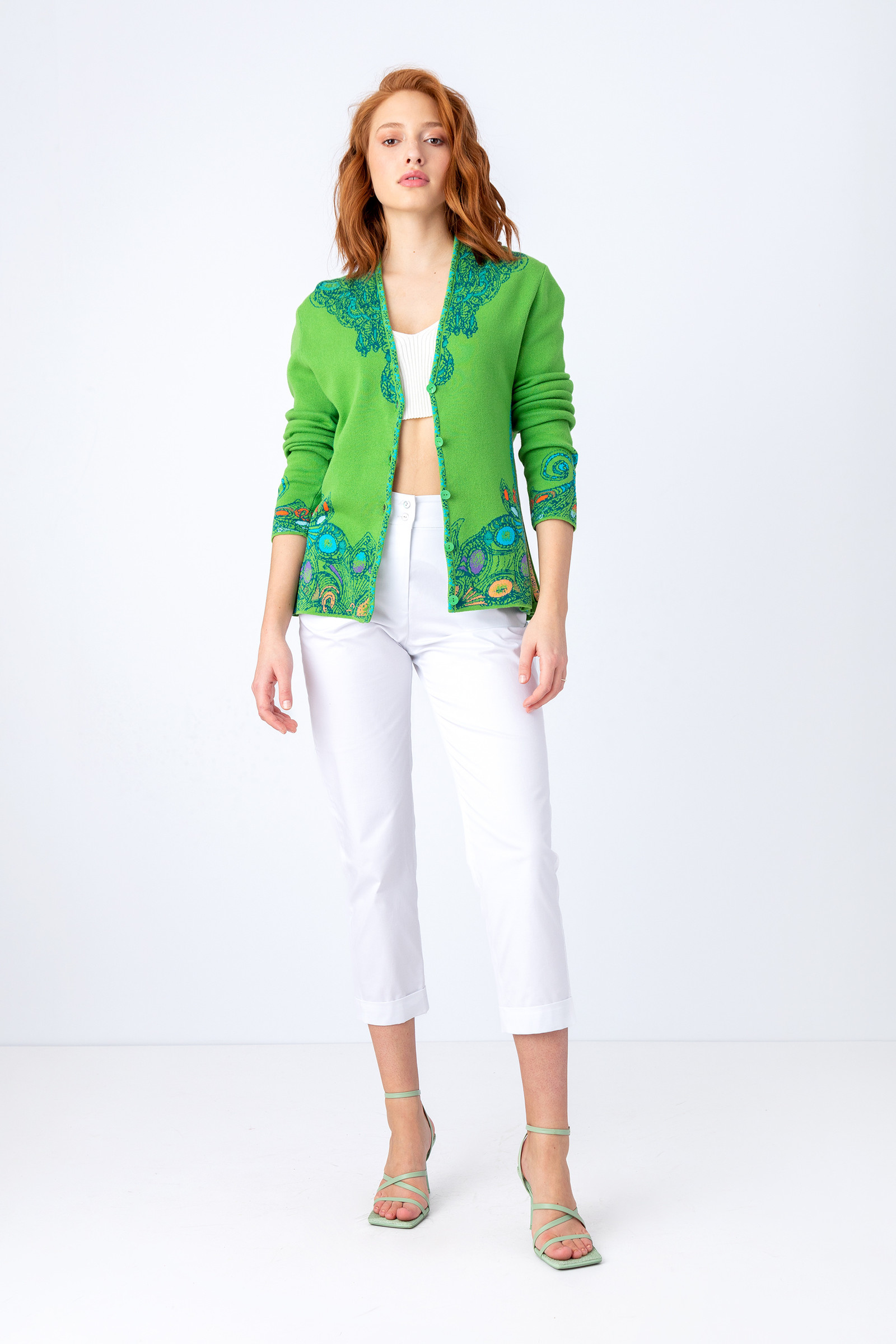 IVKO  Woman IVKO - Jacquard Jacket V-Neck Necklace Pattern Green