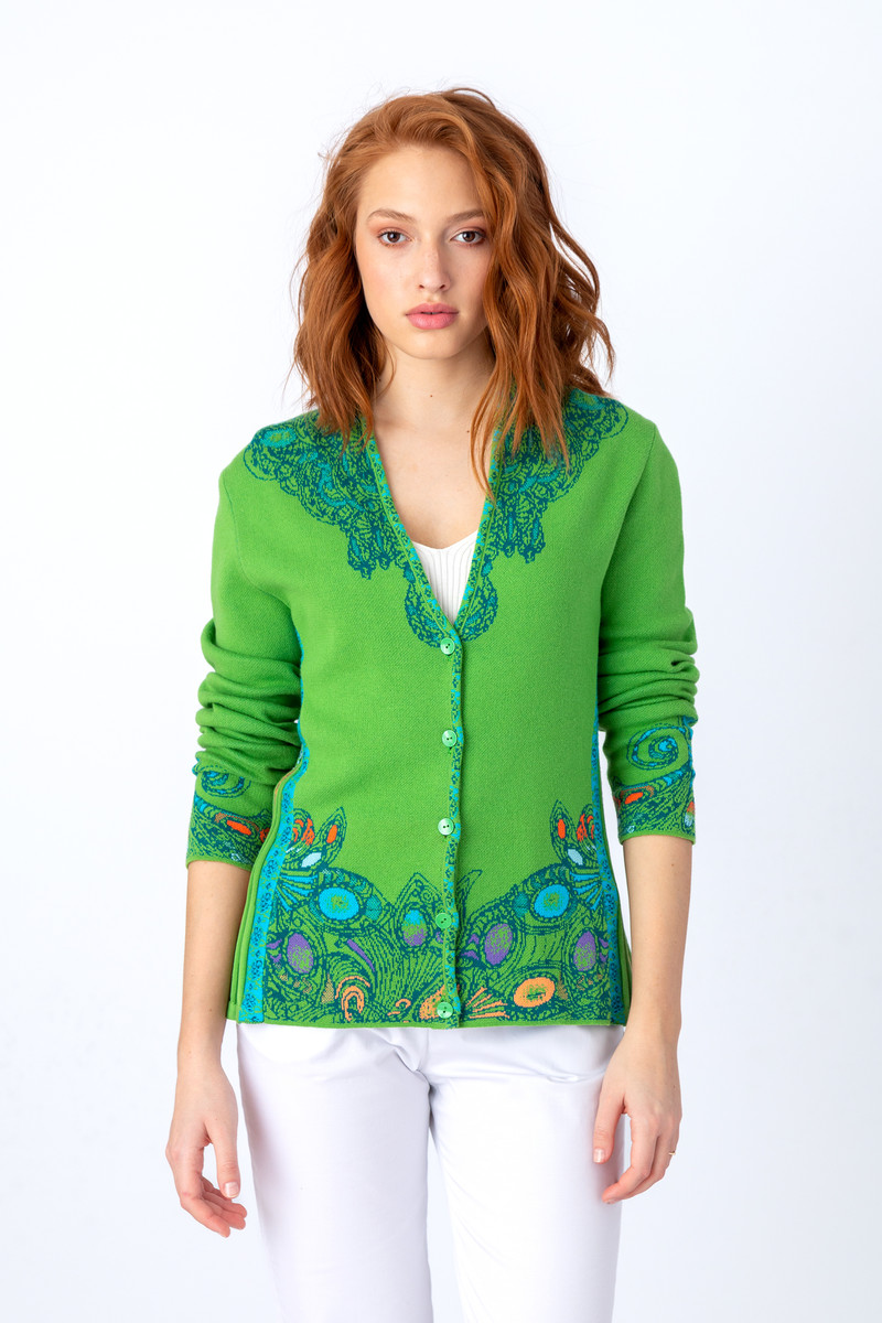 IVKO - Jacquard Jacket V-Neck Necklace Pattern Green