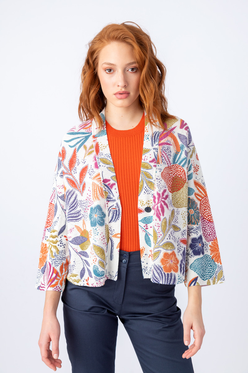 IVKO - Printed Cardigan Sea Plants Motif White