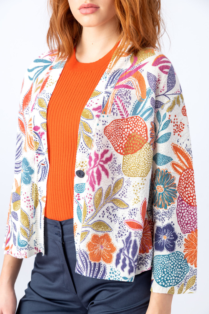 IVKO - Printed Cardigan Sea Plants Motif White