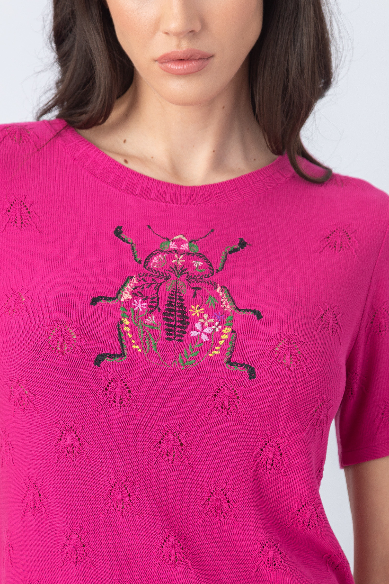 IVKO  Woman IVKO  - Structure Short Sleeve Pullover with Embroidery Pink