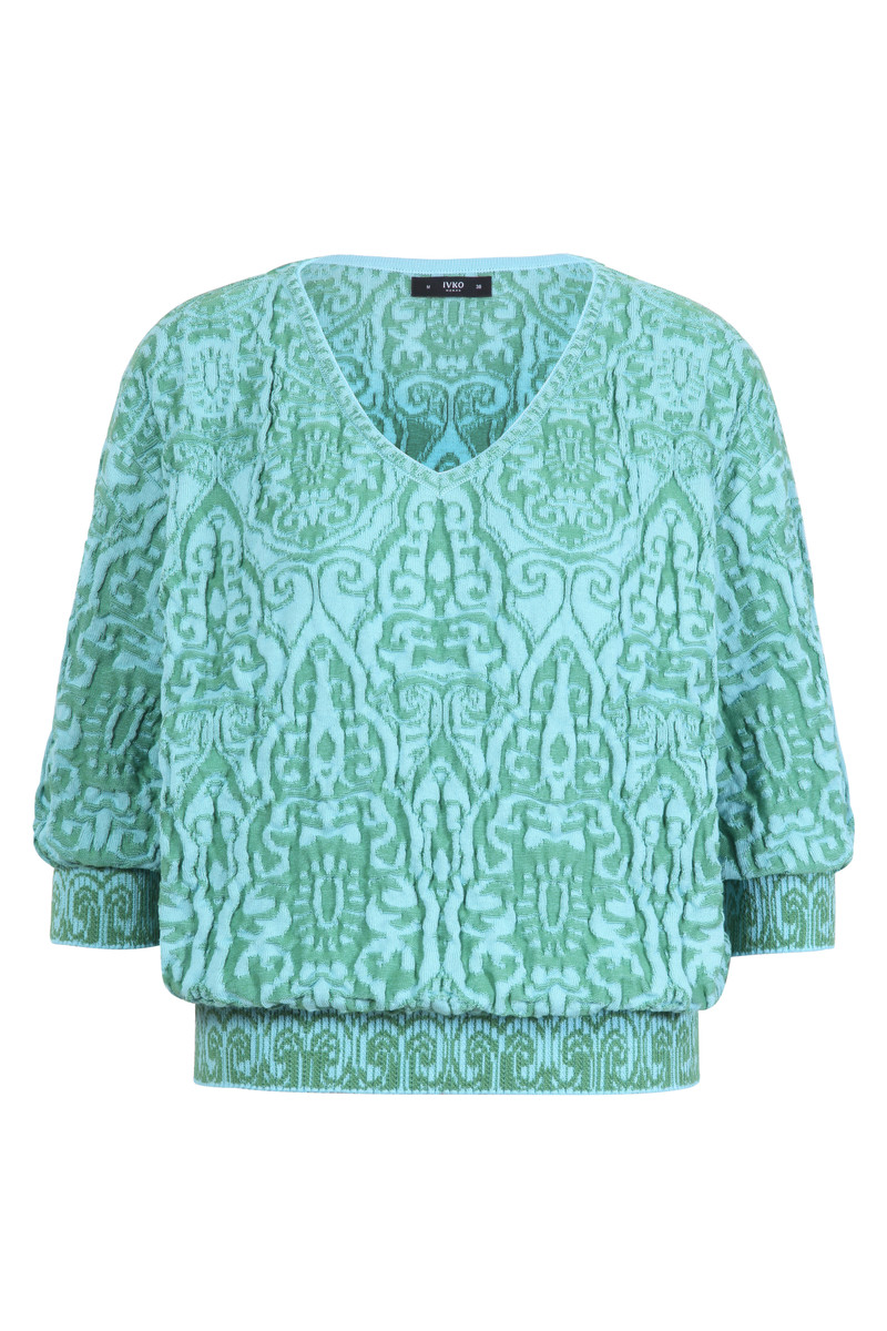 IVKO - Jacquard V-Neck Pullover Filigree Pattern Green