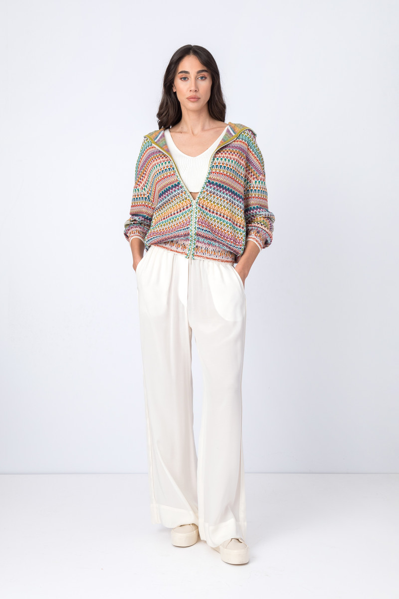 IVKO - Jacquard Jacket with Hoody Stripe Pattern White