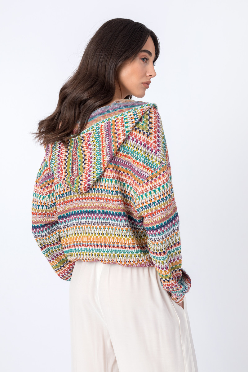 IVKO - Jacquard Jacket with Hoody Stripe Pattern White