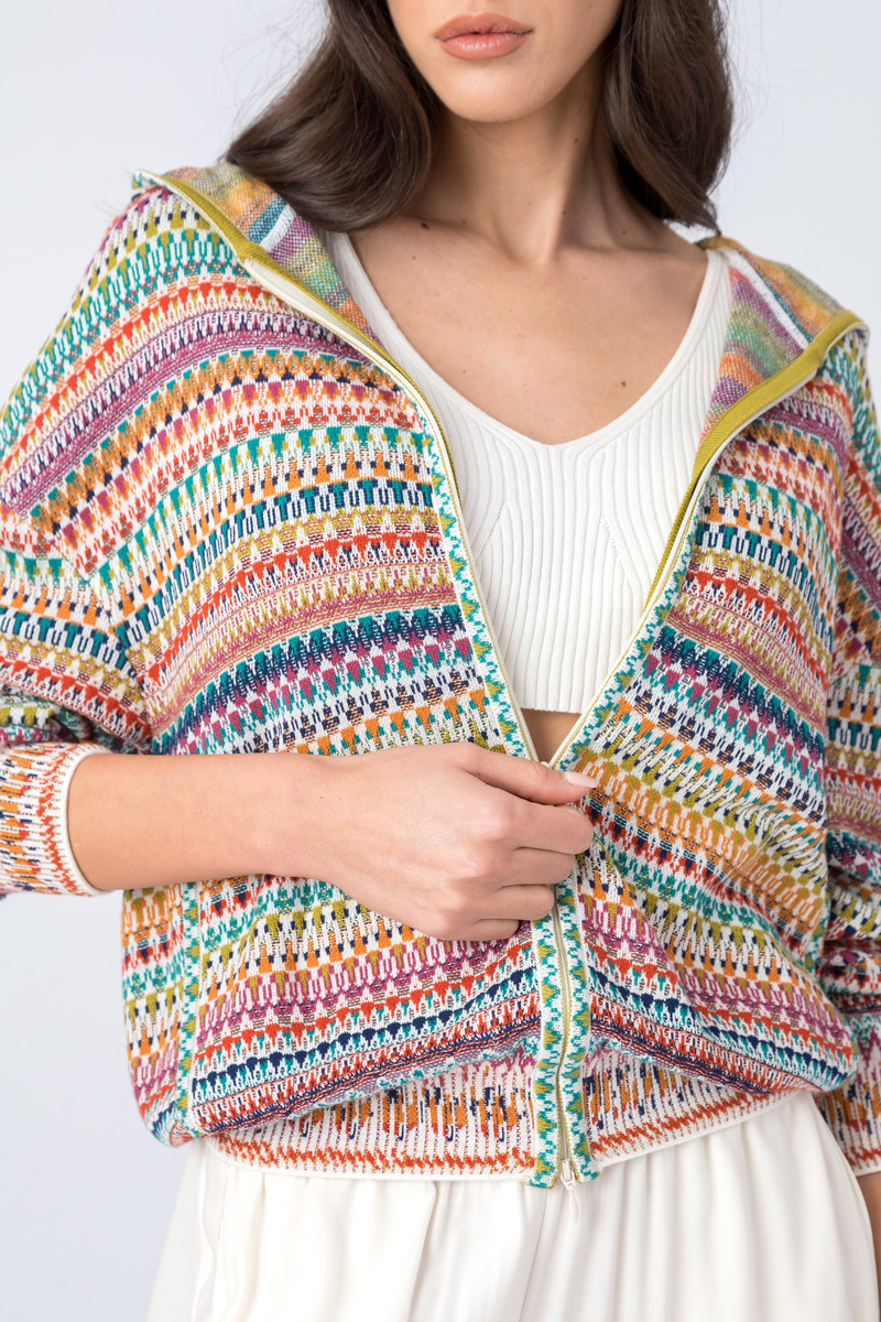 IVKO - Jacquard Jacket with Hoody Stripe Pattern White