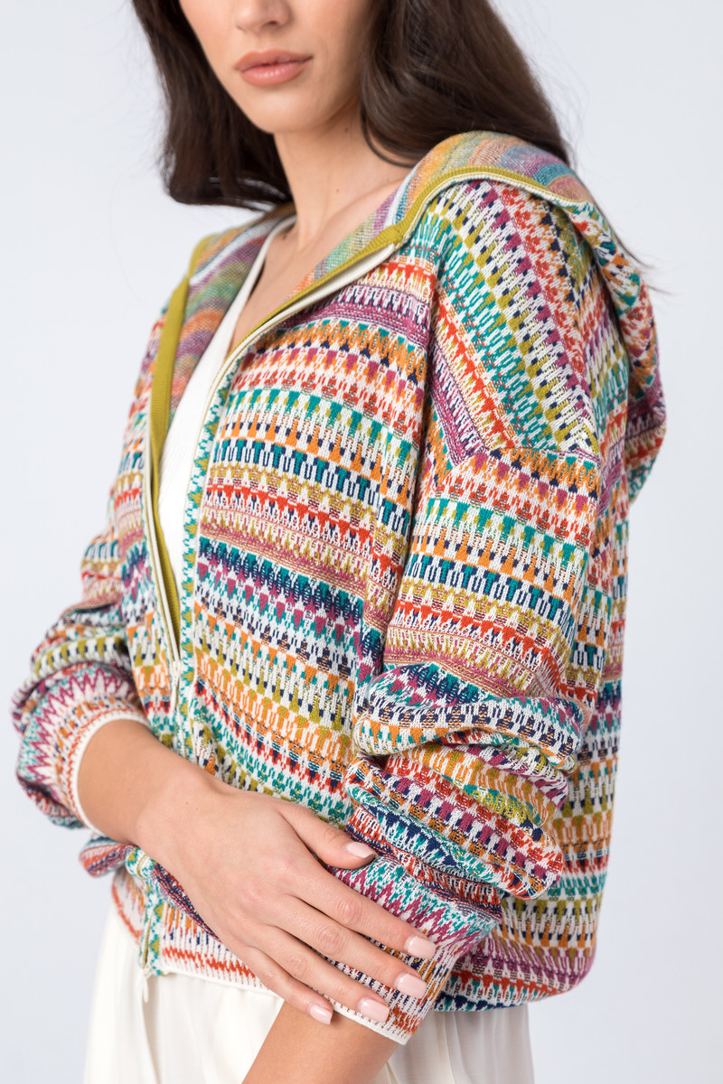 IVKO - Jacquard Jacket with Hoody Stripe Pattern White