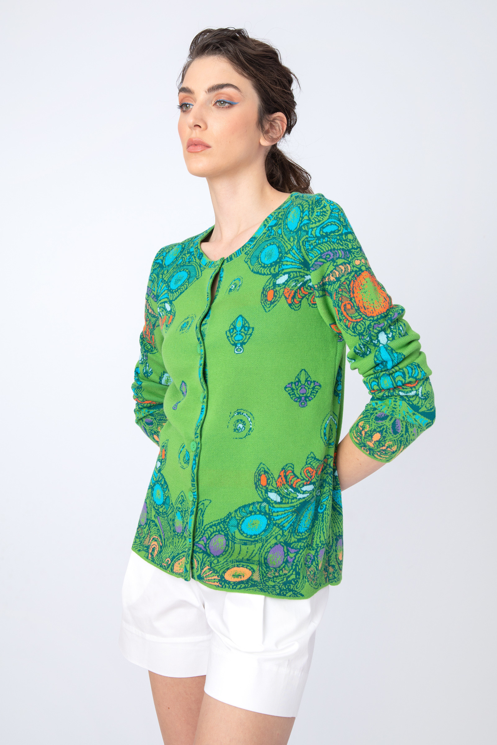 IVKO  Woman IVKO - Jacquard Cardigan Necklace Pattern Green