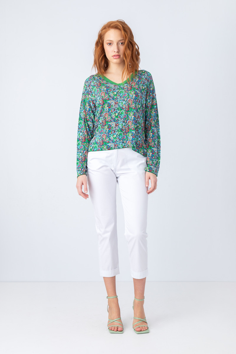 IVKO - Printed V-Neck Pullover Necklace Motif Green