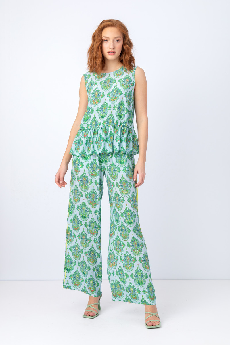 IVKO - Sleeveless Blouse Retro Pattern Sky