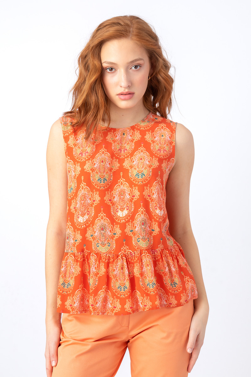 IVKO - Sleeveless Blouse Retro Pattern Peach