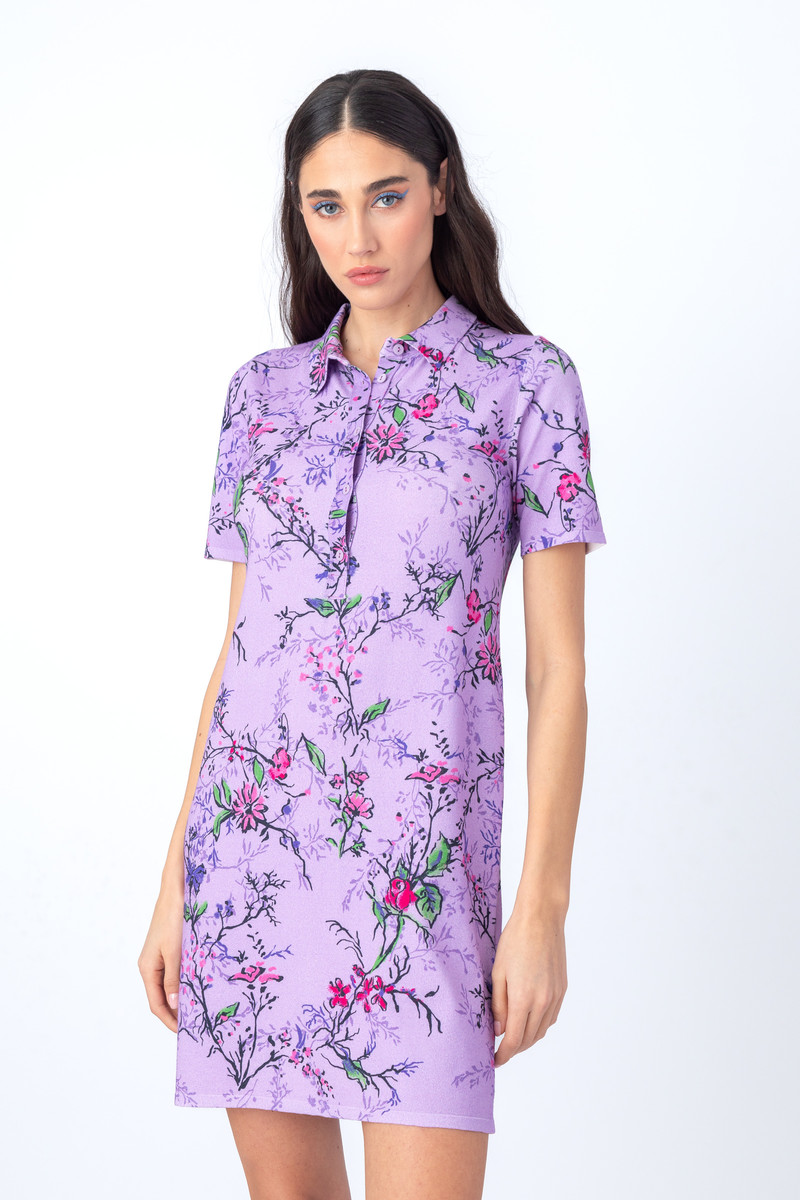 IVKO  - Printed Dress Herbarium Motif Lilac