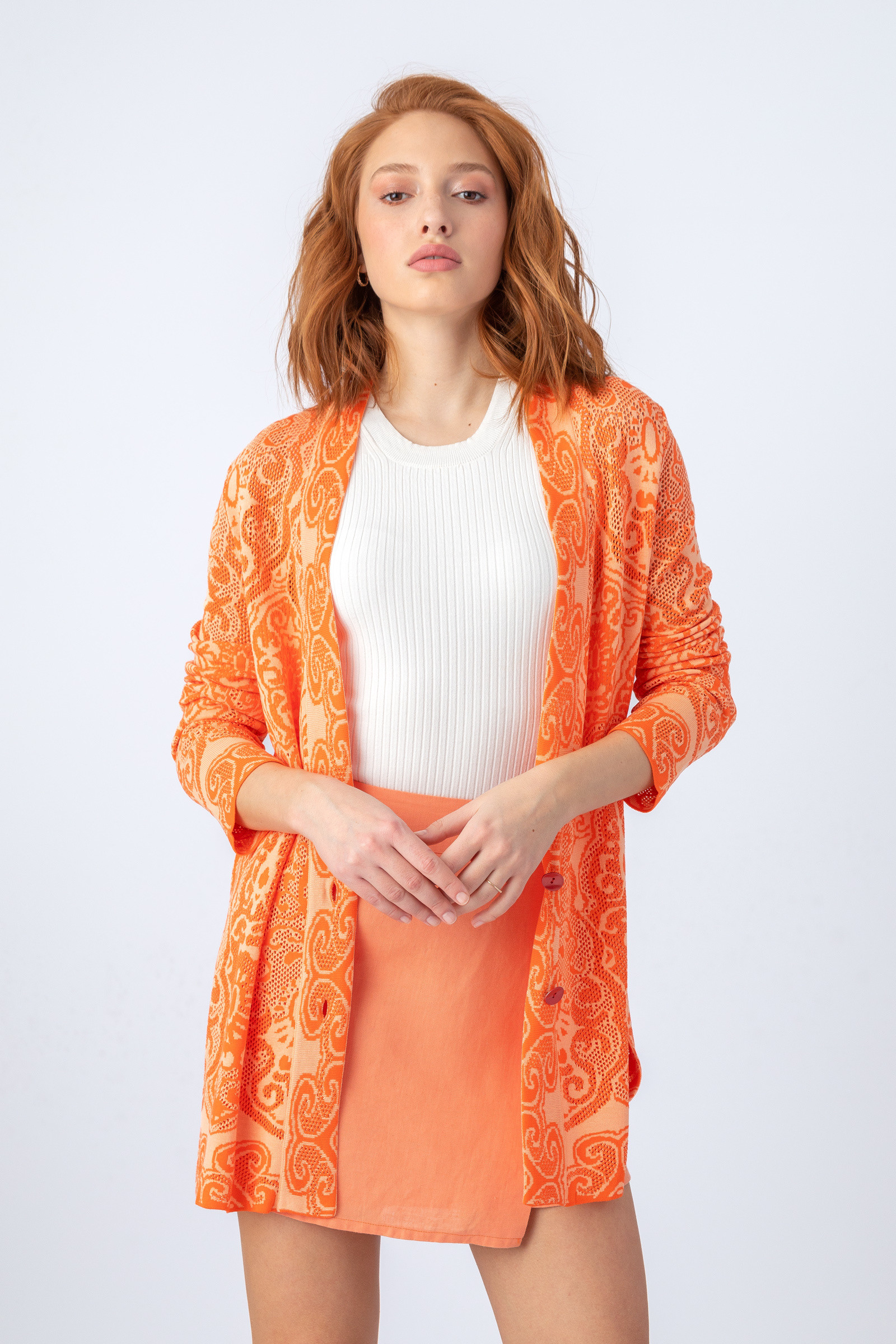 IVKO  Woman IVKO - Jacquard Cardigan Filigree Pattern Peach